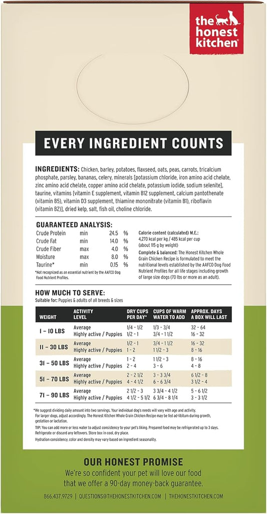 The Honest Kitchen Human Grade Wholemade™ Dehydrated Whole Grain Dog Food - Complete & Balanced Meal or Topper - Chicken 4 lb Box