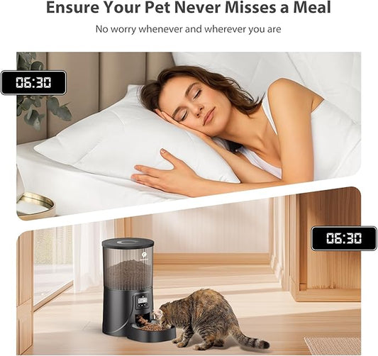 PETULTRA Automatic Cat Feeder: 4L Timed Cats Food Dispenser Programmable 1-6 Meal for Cat and Small Medium Dog- Auto Pet Feeder Easy to Set Up Dual Power Supply with Desiccant Bag| Detachable Washable