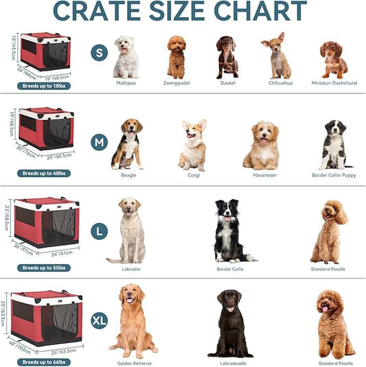 PETSFIT 30" Soft Portable Dog Crate – Patented Spiral Sturdy Frame, Collapsible Travel Kennel for Medium Dogs, 3 Mesh Door, Lockable Zippers, Indoor & Car Use Red