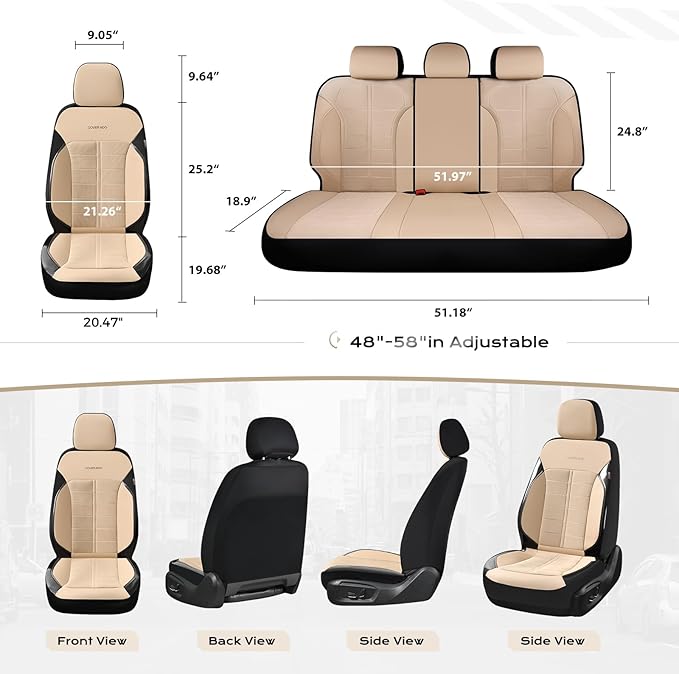 Coverado 3D Air Mesh Front Car Seat Cover, Sports Carbon Fiber Design, Breathable Seat Protectors Airbag Compatible Comfort Universal for Most Cars, Van,Trucks, SUV, Beige