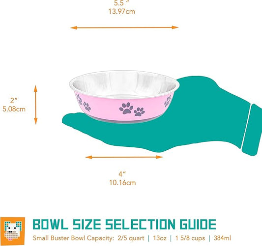 Food Bowl & Water Bowl for Dogs & Cats | Designer Series: Paw Print Detail, Stainless Steel & Pink, 13 oz (FPP-Pink S)