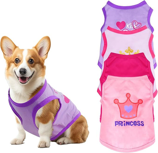 Pistha 4 Pack Dog Shirts Summer Printed Puppy Clothes Cute Sleeveless Pet T Shirts Dog Clothes for Small Medium Dogs Cats Girl(XS)