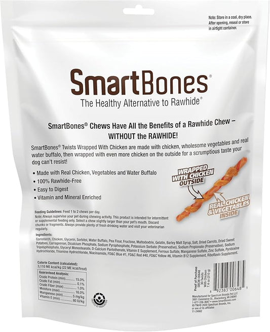 SmartBones Twists Wrapped with Chicken Made with Real Water Buffalo, 30 Count, Rawhide-Free Chews for Dogs, 7.40 Ounce (Pack of 1)
