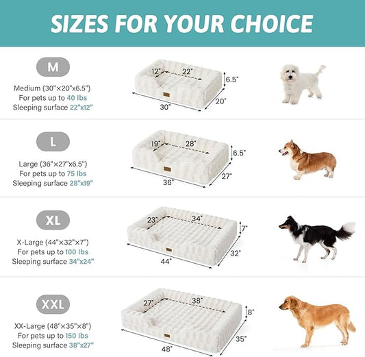 COZY KISS Orthopedic Dog Bed for Extra Large Dog 44x32 inch, XL Faux Fur Pet Sofa, Bolster Foam Bed with Sides, Non-Slip and Egg-Crate Big Dog Couch Bed with Washable Removable Cover, Beige