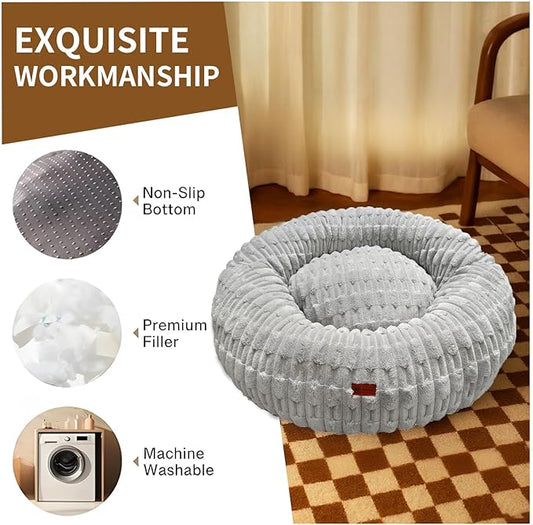 ShinHye Dog Bed for Small Dogs & Cats, Washable Calming Round Pet Bed with Non-Slip Bottom, Soft Indoor Puppy Bed(ZJ-Grey-23x23)