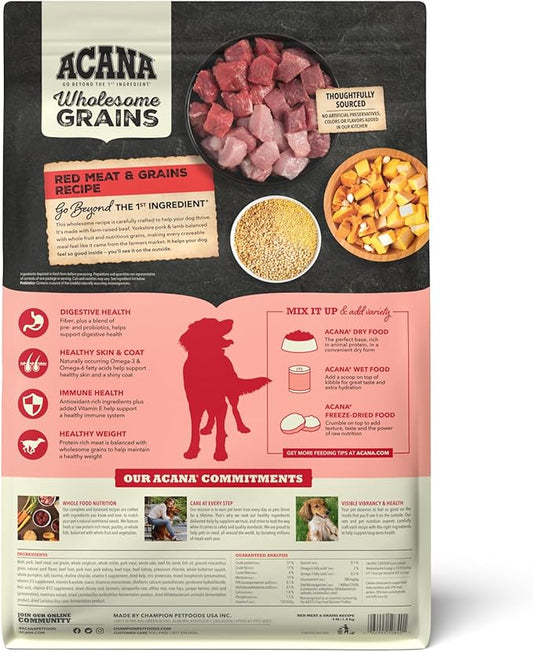 ACANA Wholesome Grains Dry Dog Food Red Meat & Grains Beef Pork & Lamb Recipe 4lb Bag