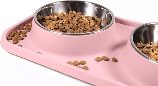 L.D.Dog Cat Food Bowls, Cat Bowls Non-Skid and Non-Spill Silicone Pads with PP Stand, Removable Stainless Steel Food and Water Dishes for Cats, Small Size Dogs