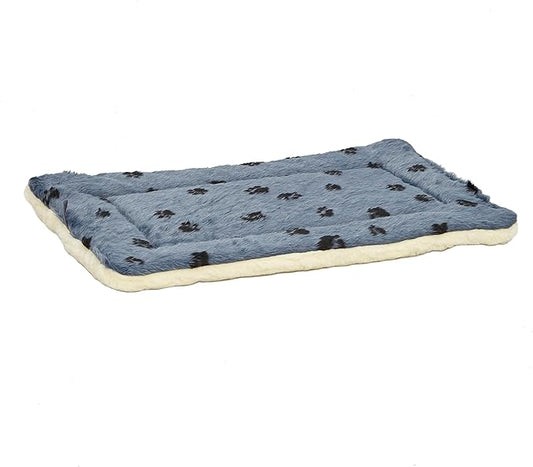 MidWest Homes for Pets QuietTime Reversible Paw Print Pet Bed, Soft Faux Fur & Fleece 30-Inch Crate Mat for Medium Dogs, Machine Washable, Blue and Cream