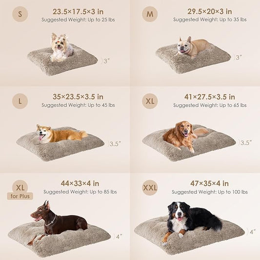 EHEYCIGA Fluffy Dog Crate Bed for Extra Large Dogs, Plush Faux Fur Crate Pad, Calming Anti Anxiety XL Dog Bed, Washable Soft Warm Crate Mat with Non-Slip Bottom, Taupe
