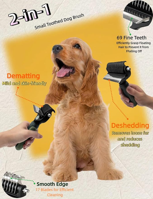 3-in-1 Deshedding Dog Brush, Deshedding Dog Grooming Brush & Undercoat Rake with Dematting Comb for medium to Large Double Coated, 3PCS, Peacock Green 