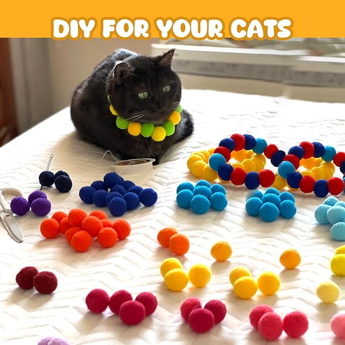 TEAWOO 50Pcs Cat Toys Pom Pom Balls with 1 Launcher Set, Interactive Cat Toy Stuff for Indoor Both Adult & Kitten Toys