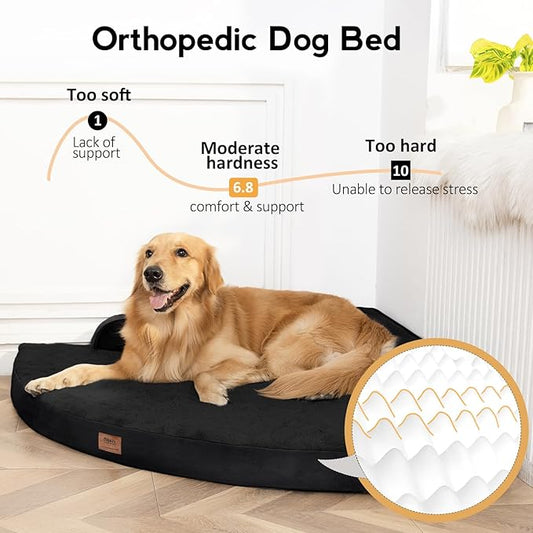 MEKIY Large Orthopedic Dog Bed with Sides Big Dog Beds with Removable Washable Cover Non-Slip Waterproof Pet Bed for Medium Large Dogs - Black L