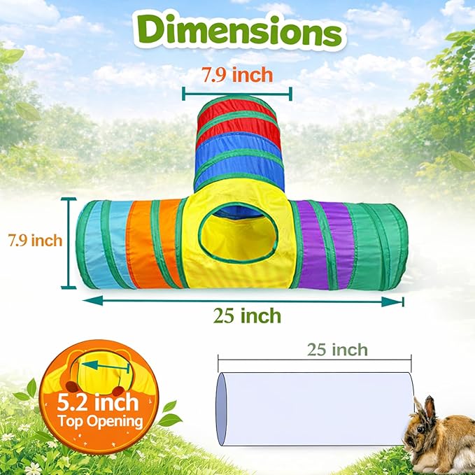 Mechpia Rabbit Toys, Bunny Tunnels and Tubes with Chew Toys for Grinding Teeth Apple Sticks Bamboo Carrot Loofah and Grass Ball for Rabbit Guinea Pig Chinchilla Ferret Rat