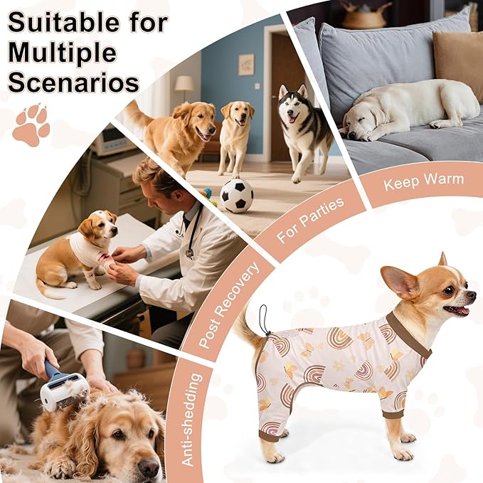 Bienbee Dog Pajamas, 4 Pack Dog Recovery Suit Shedding Suit Cute Soft Puppy Clothes Dogs Pjs Onesies Jammies Adjustable Breathable & Stretchy Clothes for Small Medium Large Dogs Girl Boy Puppy-S