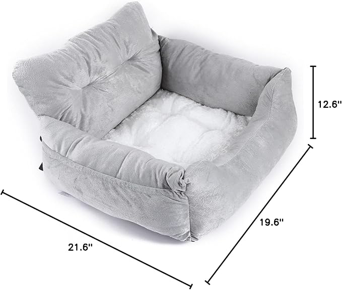 Dog Bed, Removable and Washable car Litter pet cat and Dog car Sofa Litter Suitable for Travelling. (Grey (Non-Removable))
