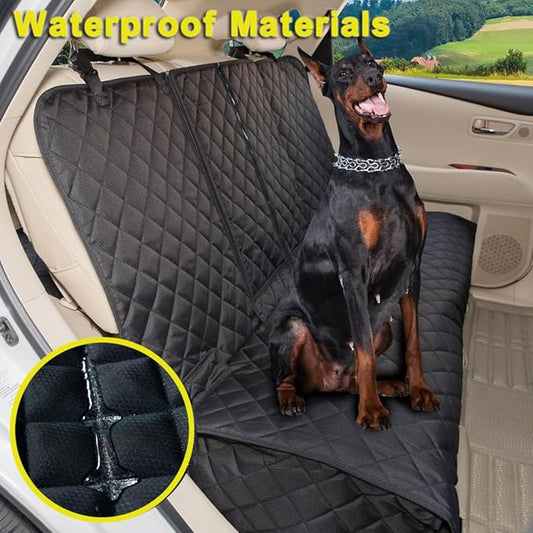 Dog Car Seat Cover, Deluxe Waterproof Pet Back Carseat Protector for Cars, SUVs, Trucks, Nonslip and Easy Cleanup Backseat Pet Cover for Automotive Rear Bench (Black)