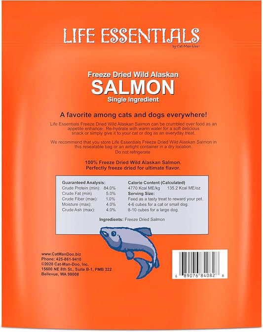 Life Essentials by Cat-Man-Doo Freeze Dried Salmon Cat & Dog Treats, Wild Caught Single Ingredient, Healthy Dog & Cat Treats, 5 oz