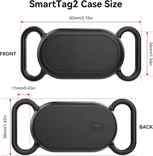 Dog Collar Holder(2 Pack) for Galaxy Smarttag2, Waterproof Silicone Case for Pet Cat, Anti-Lost Scratch Resistant Protective Cover Accessory for Samsung Galaxy Smart tag2 (Black/Olive Green)