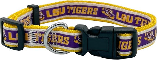 Pets First Collegiate PET Collar NEW Version LSU Tigers Dog Collar, Size Large. Best Sports Team Color for Dogs & Cats. A Shiny & Colorful Dog & Cat Collar Licensed by The NCAA