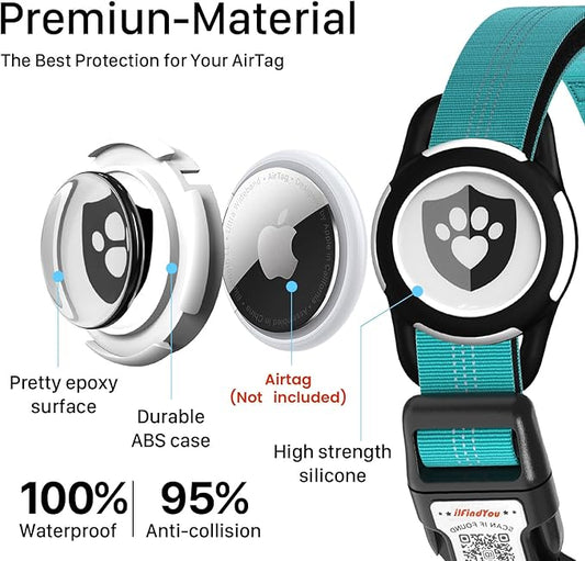 Reflective Dog Collar with AirTag Holder for Puppy Soft Nylon Blue Sized XS