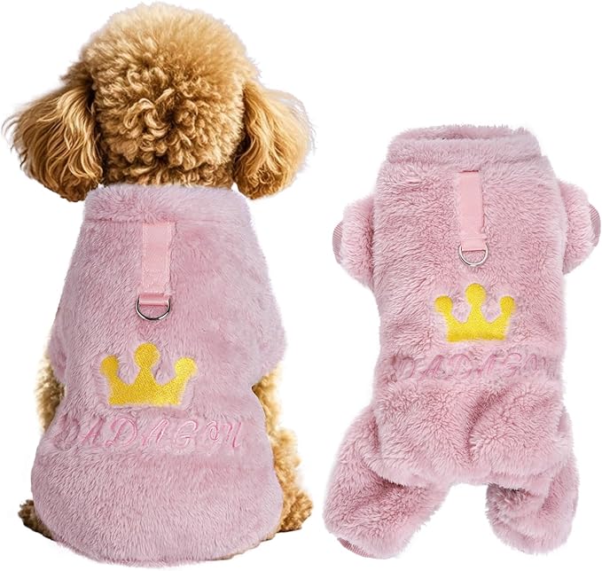 Pistha Plush Dog Pajamas Cute Warm Puppy Crown Pajamas Warm Kitten Winter Jumpsuit Clothes for Small Dogs Cats Girl(L)
