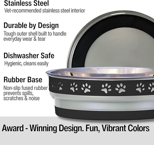 Loving Pets Corsa Dog Bowls- Stainless Steel Dog & Cat Bowls - Spill Proof Dog Food Bowl, Cat Bowl, Puppy Essentials & Pet Supplies Great for Home & Travel (Small 10-20 lbs, Stealth Black)