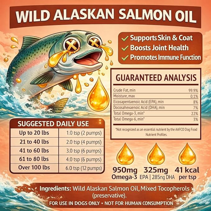 Warren London Wild Alaskan Salmon Oil for Dogs – Omega-3 Fish Oil Food Topper Pump with EPA & DHA for Skin & Coat, Shedding, Joint & Immune Support – Made in USA, 8 oz