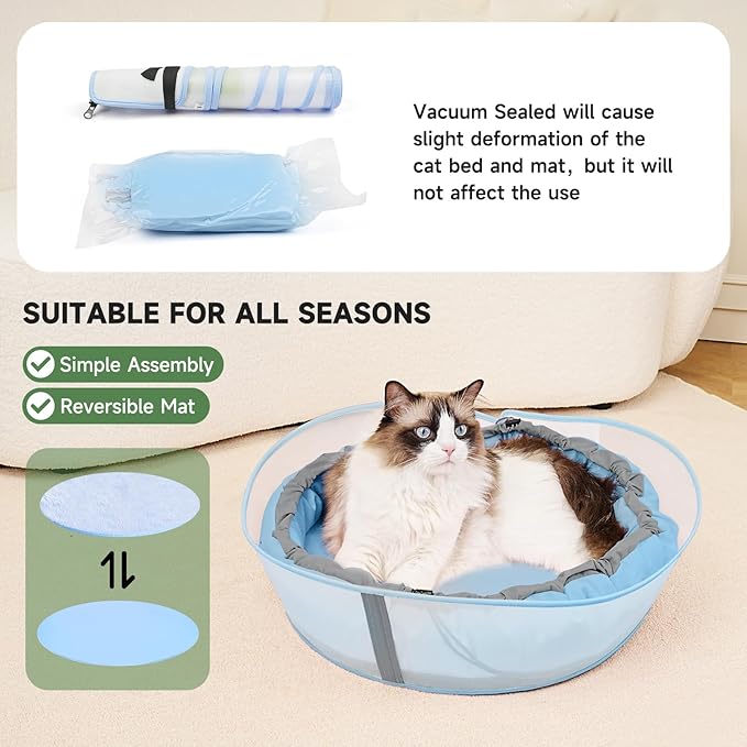 Cat Beds for Indoor Cats, Round Dog Bed for Small Dogs, Puppy, Kitten -Soft Plush Washable Cat Bed Calming with Protective Shield (Blue,21 Inches)