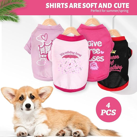 4 Pieces Dog Clothes for Small Dogs Girl Spring Summer Puppy Shirts Cute Soft Pet T-Shirt Cat Outfit for Pets Teacup Chihuahua Yorkie Clothing,XX-Small