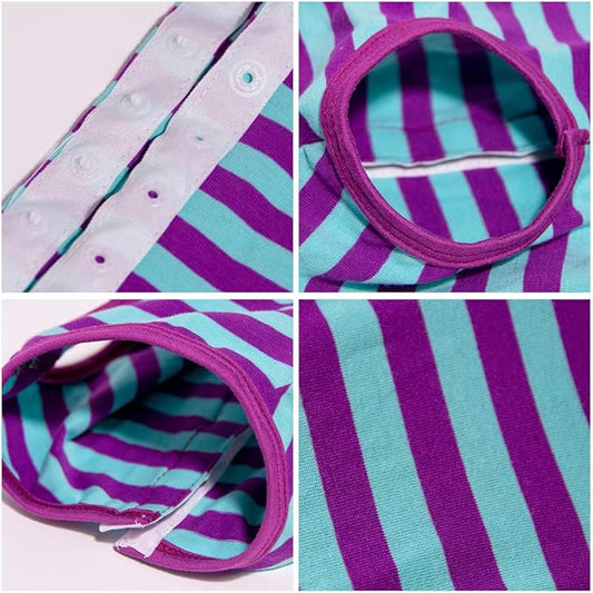 Dog’s Recovery Suit Post Surgery Shirt for Puppy, Wound Protective Clothes for Little Animals(Purple Blue Stripe-XXS)