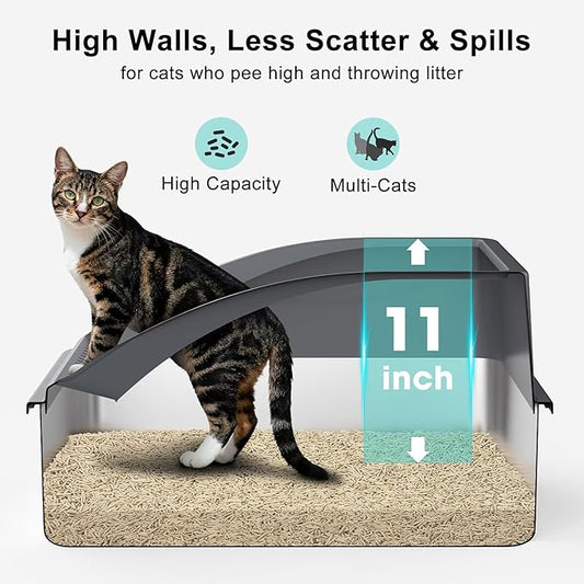 2 Pack Stainless Steel Litter Box | XL Enclosed Cat Litter Boxes with Lid for Big Cats and Multi-Cats | High Sided, Anti-Urine Leakage | Non-Stick Bottom(Dark Gray)