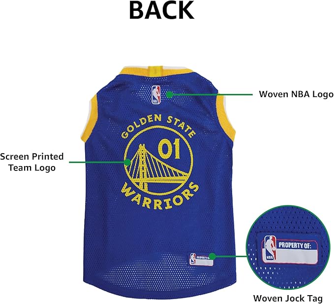 Pets First NBA GOLDEN STATE WARRIORS DOG Jersey, X-Large - Tank Top Basketball Pet Jersey