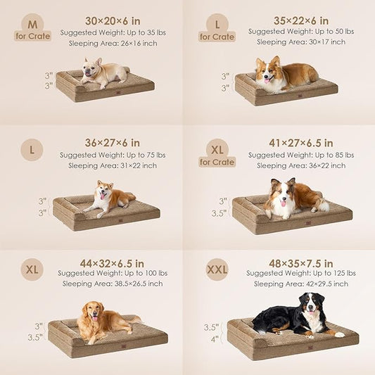 EHEYCIGA Extra Large Dog Bed Othorpedic, Memory Foam XL Dog Bed with Washable Removable Cover, Waterproof Pet Sofa Couch XLarge Size Dogs with Nonskid Bottom, 44x32x6.5, Camel