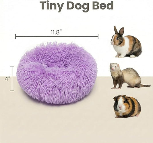 Tiny Dog Bed 11.8 Inch for Extra Small Dogs,Washable Puppy Bed,Soft Faux Fur Calming Donut Bed for Chihuahua Yorkie Maltese Pomeranian,Purple