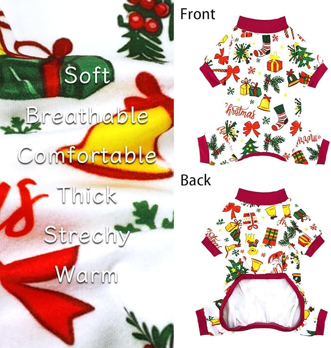 Xpudac 4 Pack Christmas Dog Pajamas Santa Pet Clothes Cute Reindeer Dog Pajamas for Small Medium Dogs(Medium) M