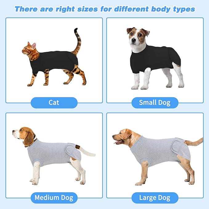 2 Packs Breathable Cotton Dog Recovery Suit for After Neuter Spay Abdominal Wounds Protector, Professional Anti-Licking Onesies for Male Female Pets Surgery Bandages, XL Black Grey Pure