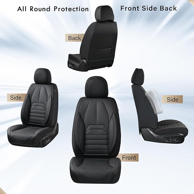Coverado Car Seat Covers Full Set, Black Seat Covers for Cars, Automotive Seat Covers, Waterproof Nappa Leather Front Seats and Back Car Seat Protector, Universal Fit for Most Cars SUV Trucks