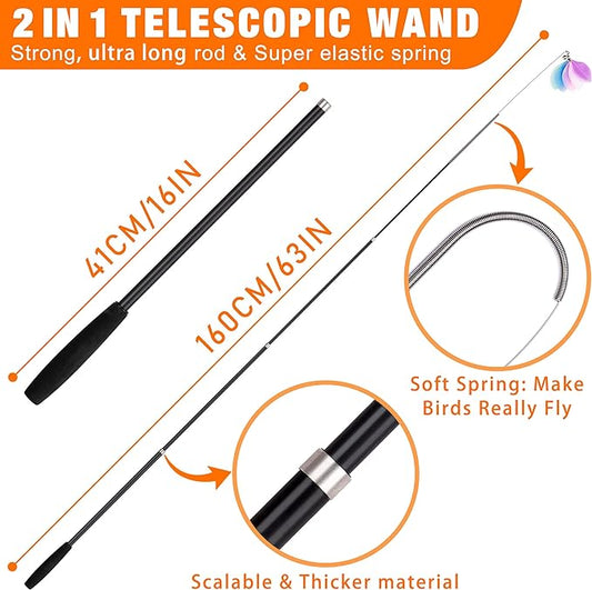 JXFUKAL 2025 Latest Cat Toys, 2 in 1 Spring Cat Wand Toy with 2PCS Ultra-Long Cat Teaser, 4PCS Spring Steel Wire & 5PCS Feather Refills for Kitty Kitten Indoor Cats Accessories