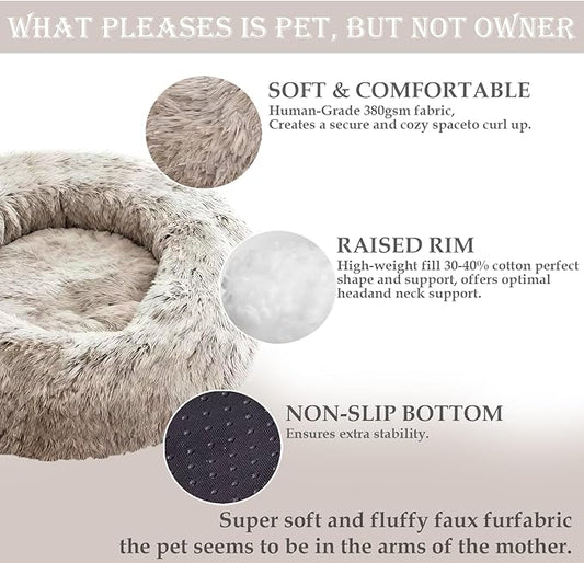 Washable Dog & Cat Bed for Ultra Large Small Medium Size Pet, Calming Donut Round Cute Warming Mat House Supply Indoor, 8 Sized Deal Necessity Essential Furniture for Boy Girl Puppy Kitten kitty