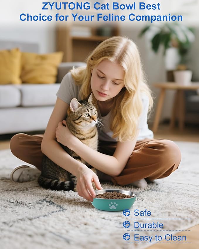 Stainless Steel Cat Bowl Set - Whisker Friendly Wide Shallow Cat Food Bowls, Non-Slip Cat Dishes, 6-Pack Cats Food & Water Bowls for Multi-Cat Homes, Indoor & Outdoor Use