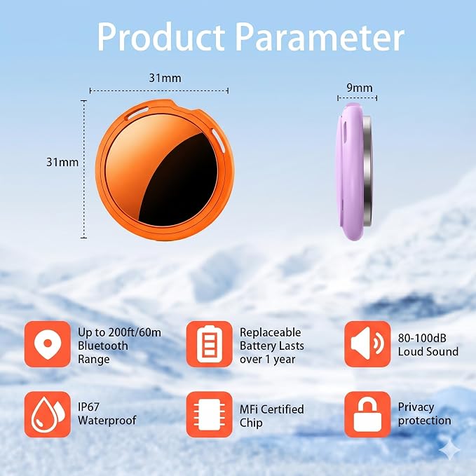 2 Pack Tracker Tags Finder Apple Find My MFi Certified Waterproof iOS Only | Bluetooth Air Smart Tags Item Finder Locator Worldwide Tracking for Key Pets Wallet Backpack Dogs Luggage Replaceable Battery