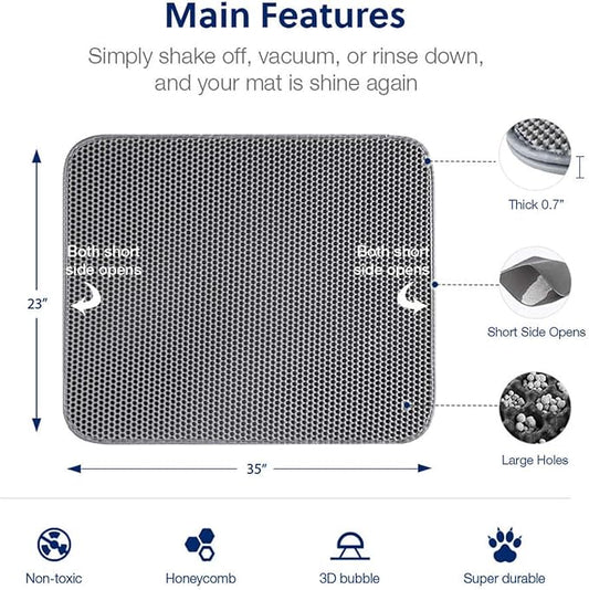 WePet Cat Litter Mat, Kitty Litter Trapping Mat, Honeycomb Double Layer Mats, No Phthalate, Urine Waterproof, Easy Clean, Scatter Control, Catcher Litter Tray Box Rug Carpet