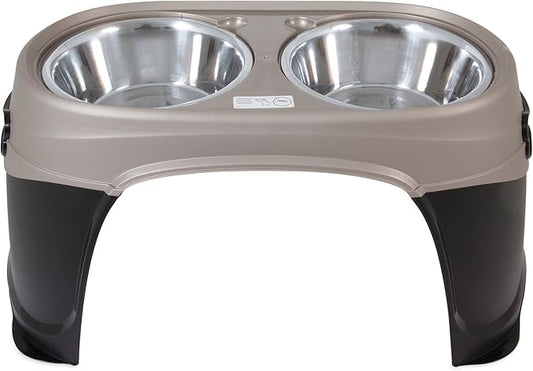 Petmate Easy Reach Pet Diner Elevated Dog Bowls 2 Sizes 2 Polished Colors, Black/Pearl Tan, Large (23479), Made in USA