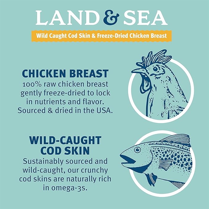 Icelandic+ Land & Sea Wild Caught Cod Skin & Freeze-Dried Chicken Breast -6.75oz Bag, Dog Treat & Food Topper, 2 Ingredient, No Preservatives, Natural (Pack of 2)