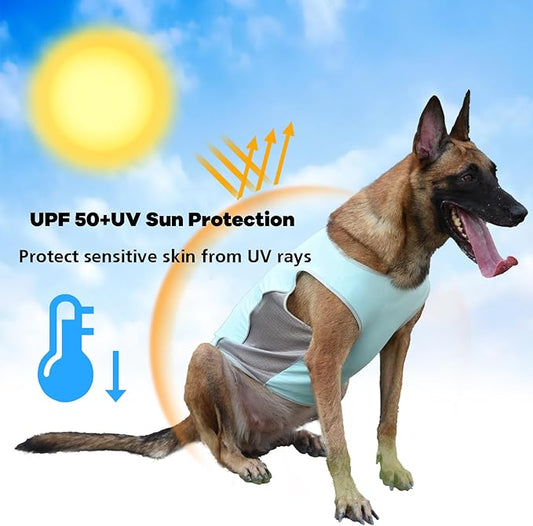 UPF 50+ Sun Protection Dog Shirt for Medium Large Dogs - Breathable Sleeveless Vest with Reflective Strips, Sports Fan Pet T-Shirt, Lightweight UV Protective Apparel P23ST00501XXXL