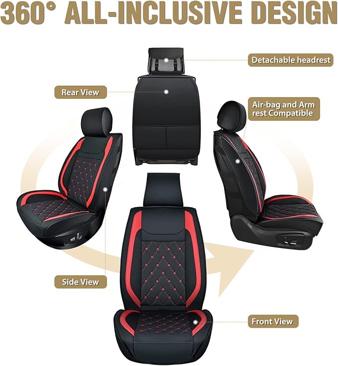 Nilight 5 Car Seat Covers Waterproof Faux Leather Cushions Anti-Slip Universal Fit for 5 Passenger Cars Hyundai Kia Civic Corolla Honda Accord Camry CR-V Fusion SUV Truck, Black+Red