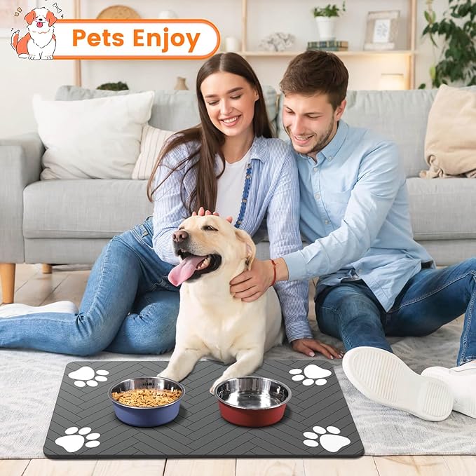 Pet Feeding Mat-Absorbent Pet Placemat for Food and Water Bowl, with Waterproof Rubber Backing, Quick Dry Water Dispenser Mat for Dog and Cat (27"x17", Red)