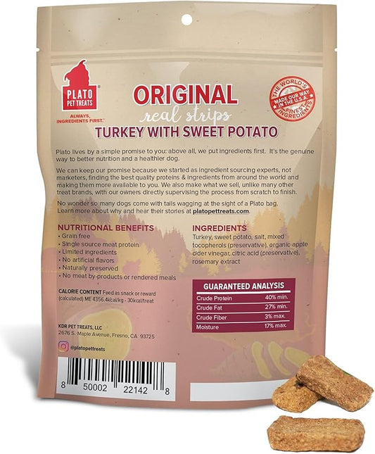 Plato Original Real Strips Turkey & Sweet Potato 6oz, Natural (850002221428)
