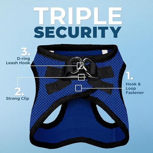 Best Pet Supplies Voyager Step-in Air Harness - All Weather Mesh, Reflective, No Pull Harness for Dogs, Cats - Secure with Hook & Loop Fastener, Buckle, Double D-Rings - Royal Blue/Black Trim, L
