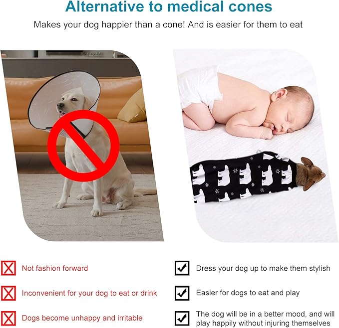 LovinPet Pitbull Clothes for Dogs Stretch Cotton Pet Shirts with Animal Print, Full Coverage Dog Clothing Perfect to Prevent Licking Wounds After Surgery for Medium & Large Dogs, Black XL